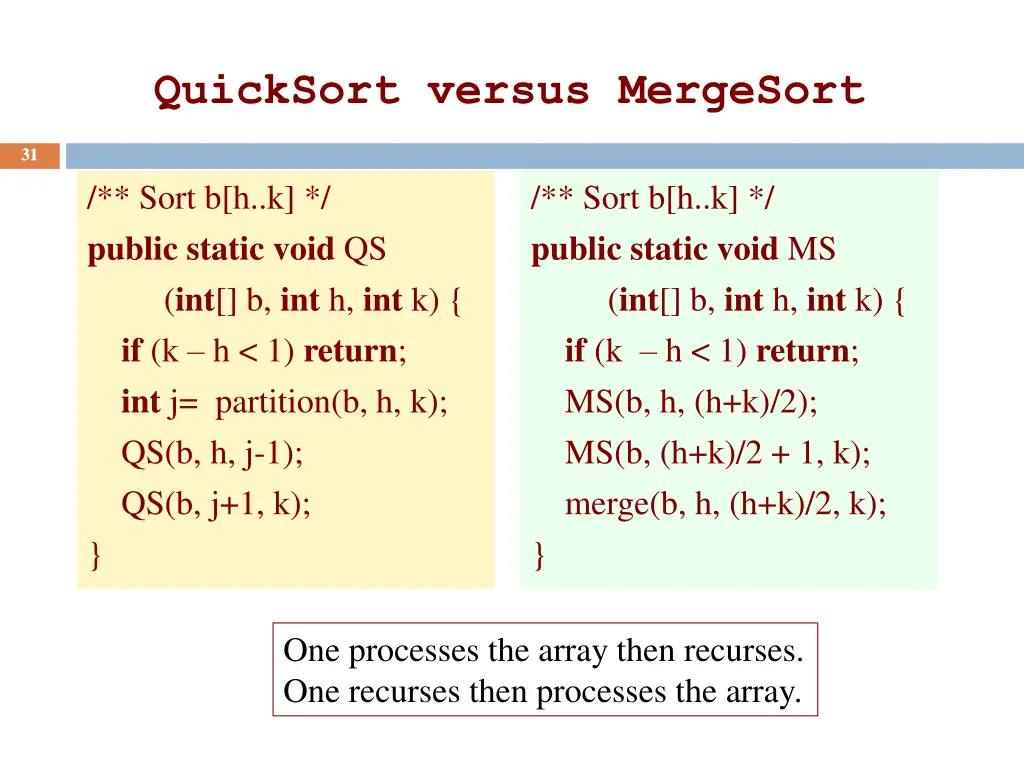 quicksort versus mergesort