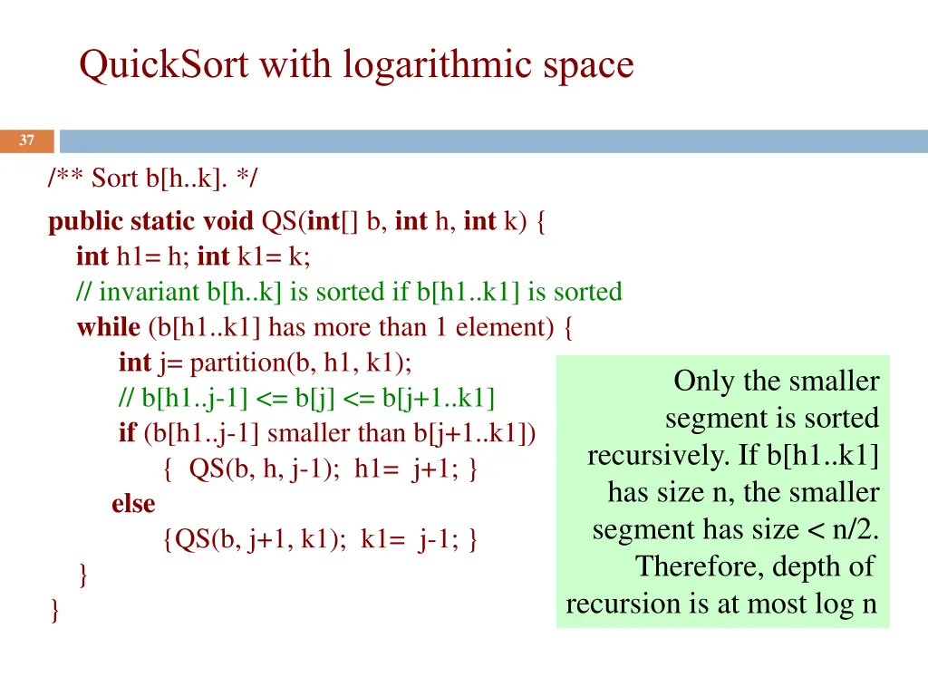 quicksort with logarithmic space 2