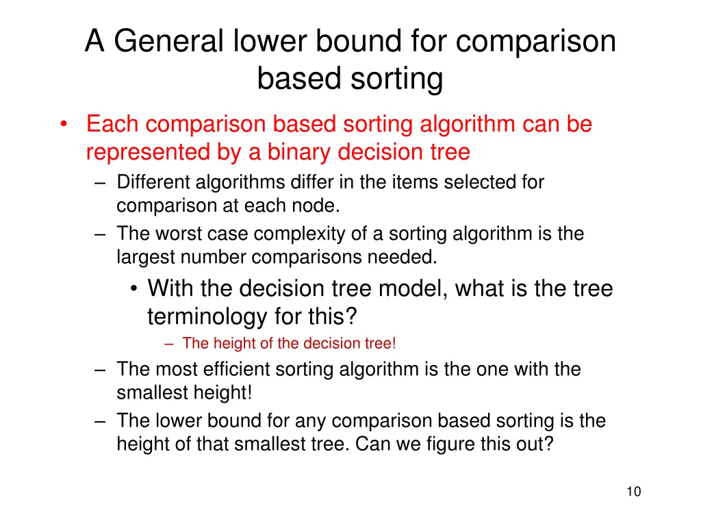 a general lower bound for comparison based sorting 1