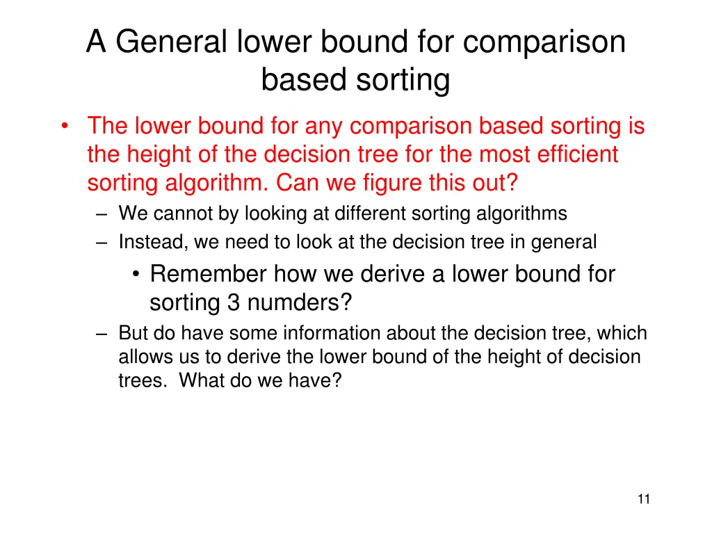 a general lower bound for comparison based sorting 2
