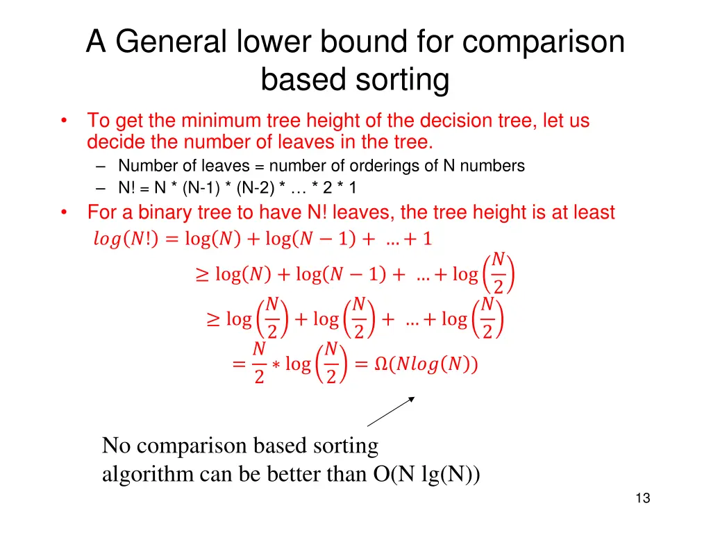 a general lower bound for comparison based sorting 4