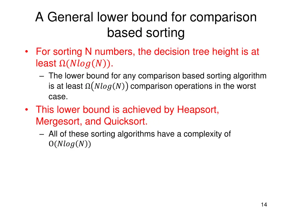 a general lower bound for comparison based sorting 5