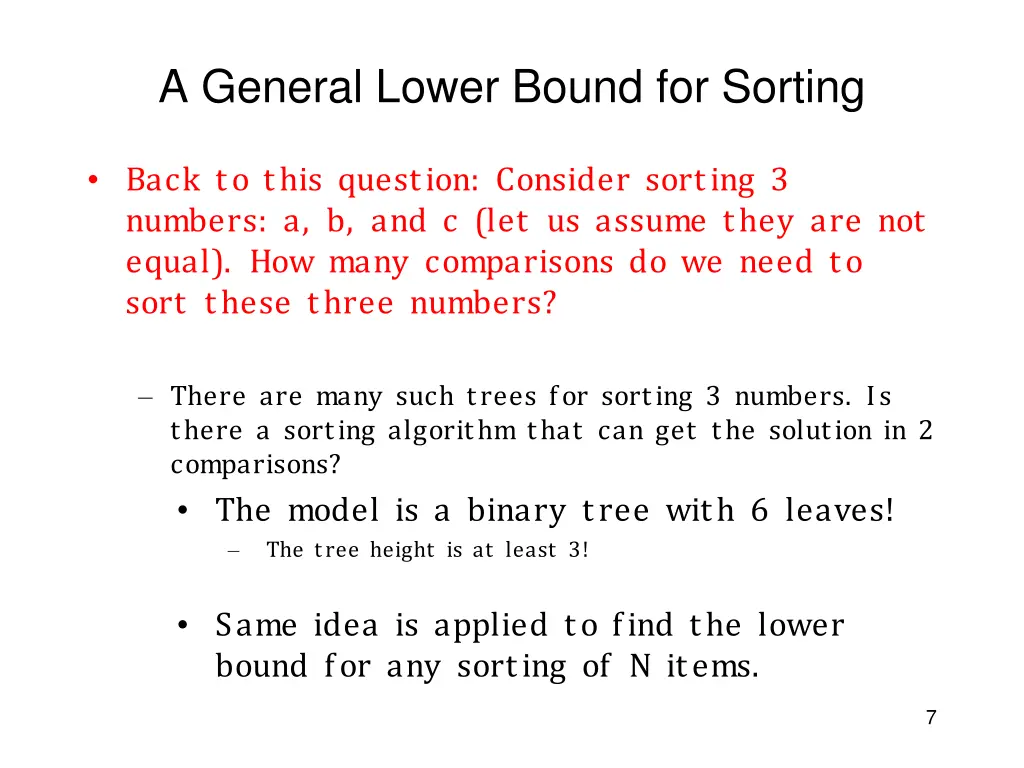 a general lower bound for sorting 3