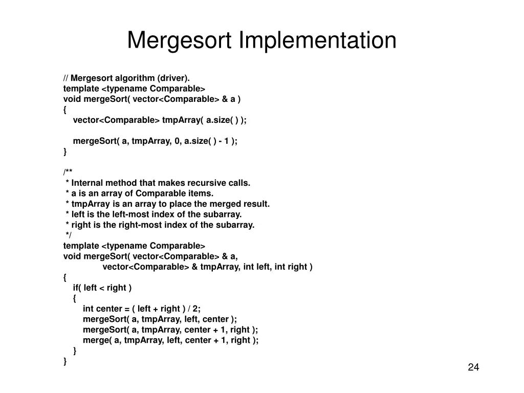 mergesort implementation