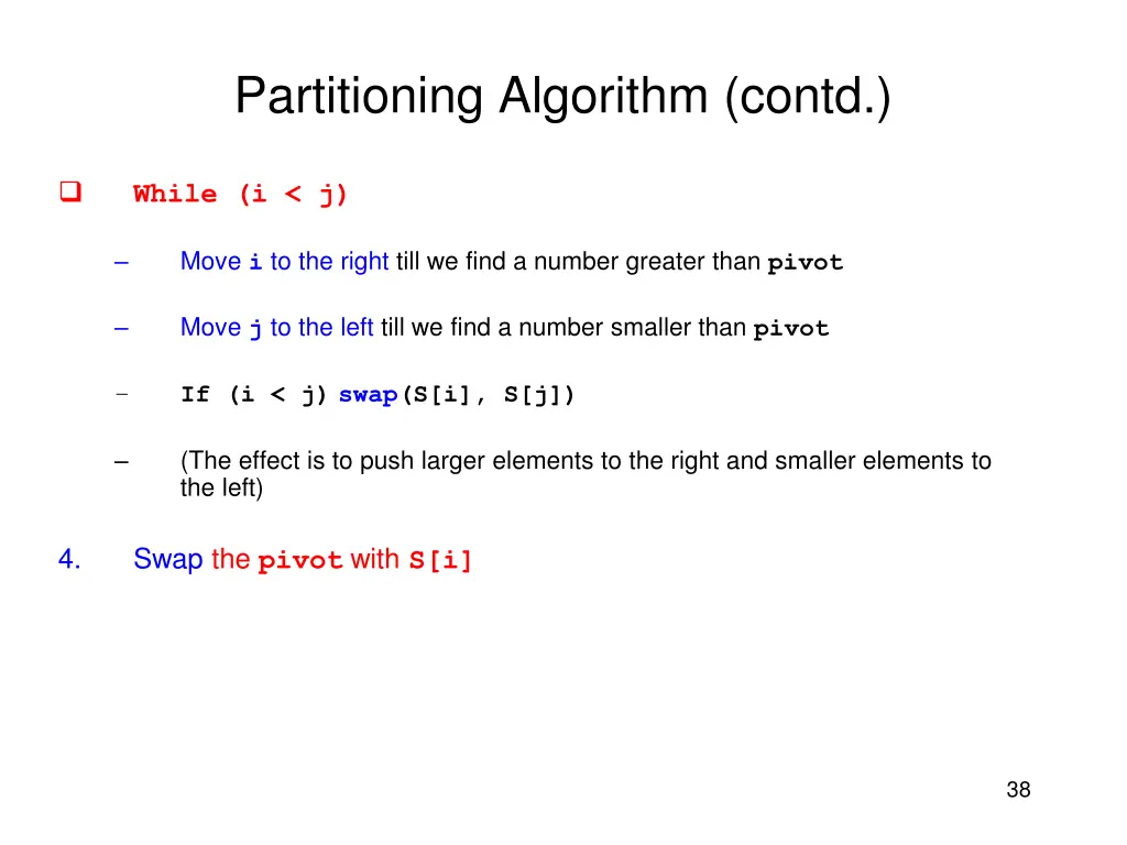 partitioning algorithm contd