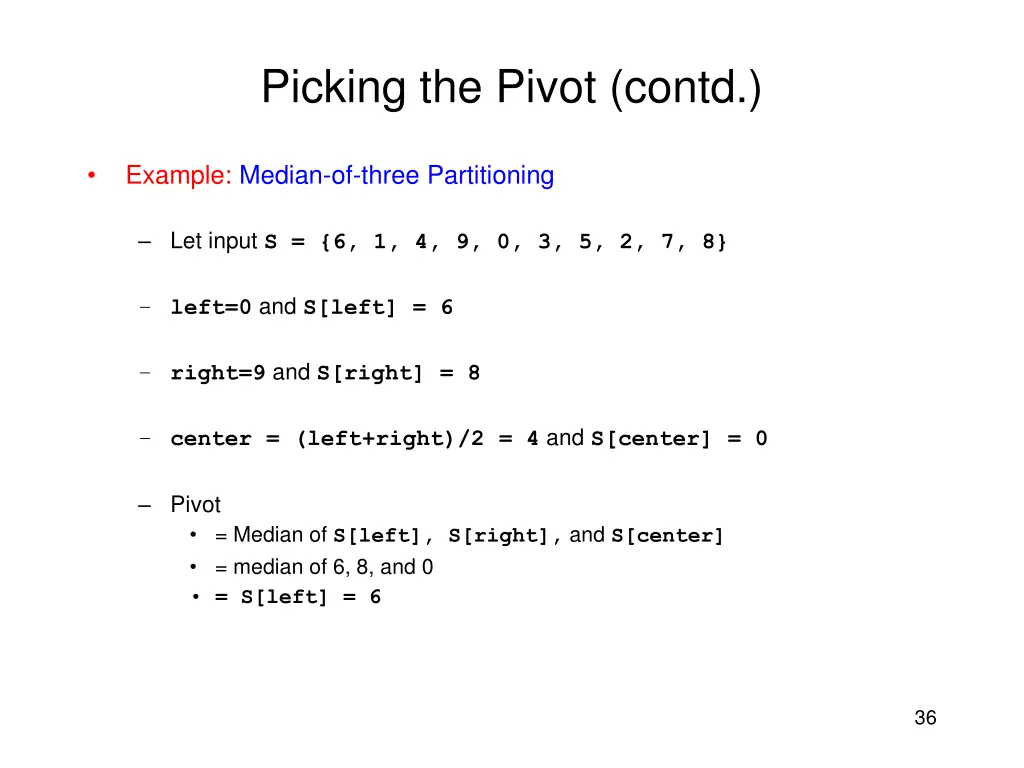 picking the pivot contd 2