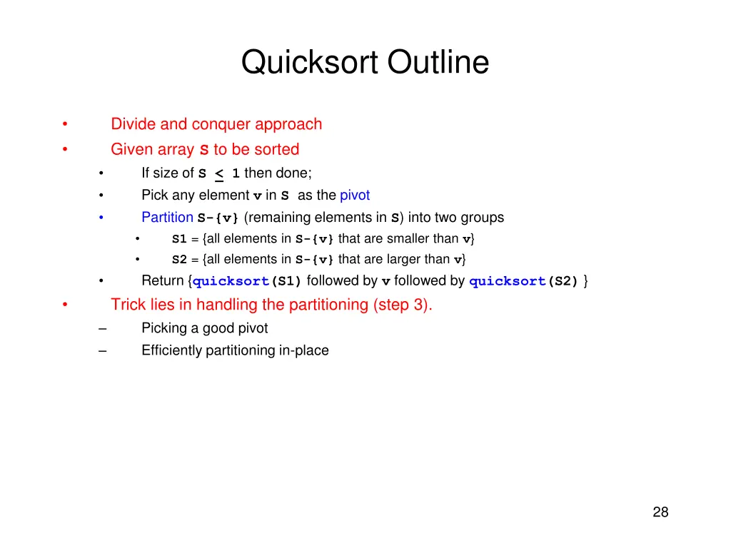 quicksort outline