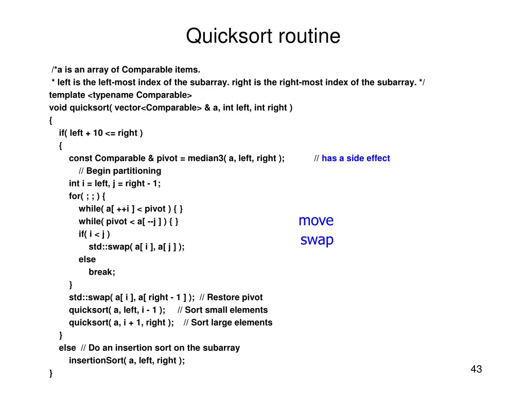 quicksort routine