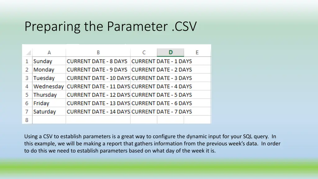 preparing the parameter csv