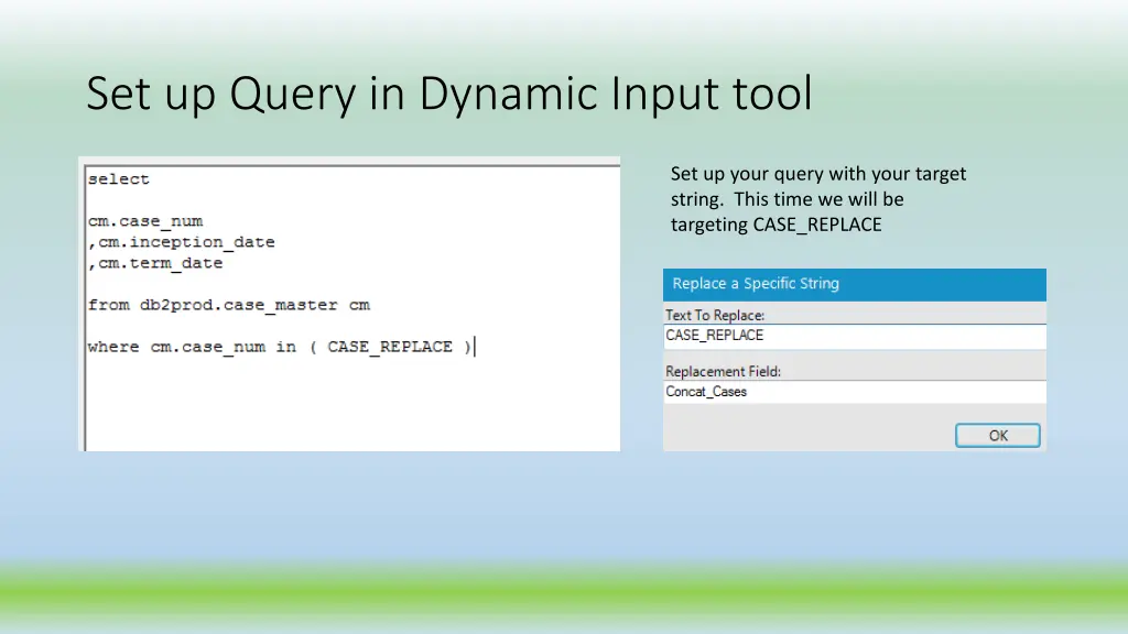 set up query in dynamic input tool