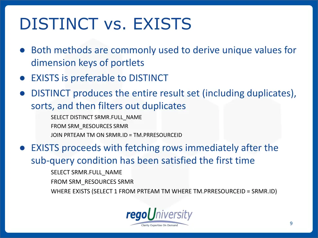 distinct vs exists