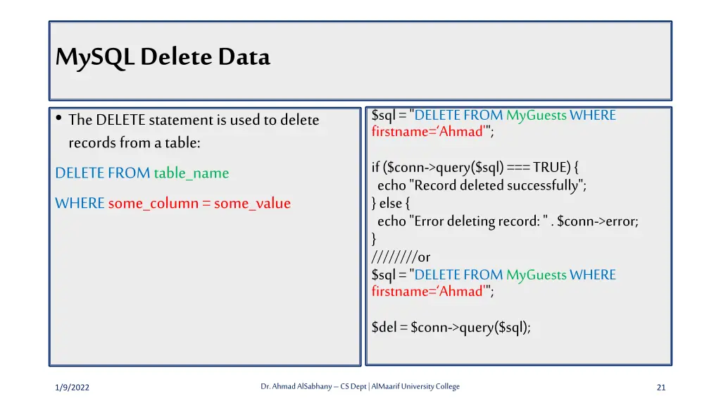 mysql delete data
