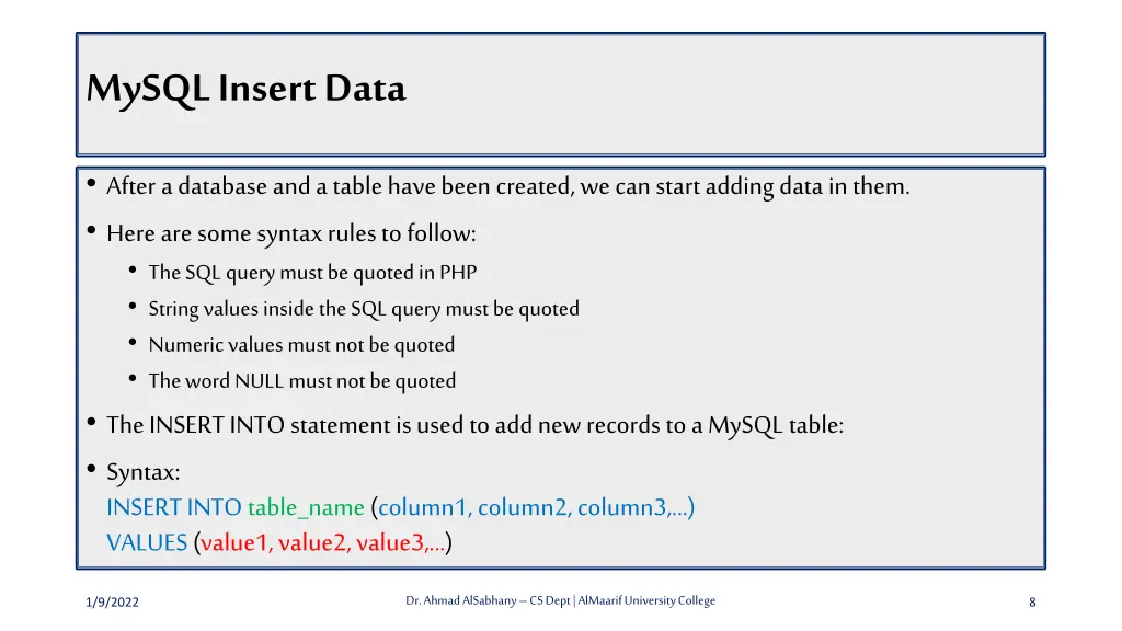 mysql insert data