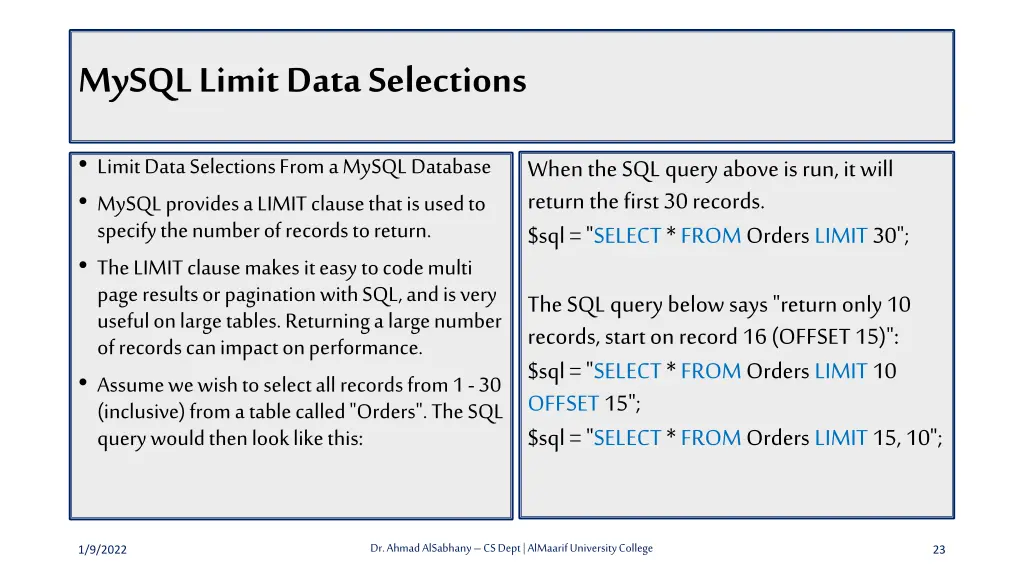 mysql limit data selections