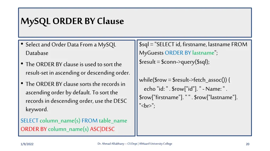 mysql order by clause