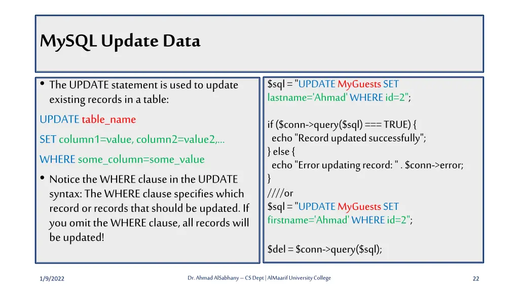mysql update data