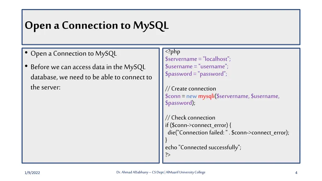 open a connection to mysql