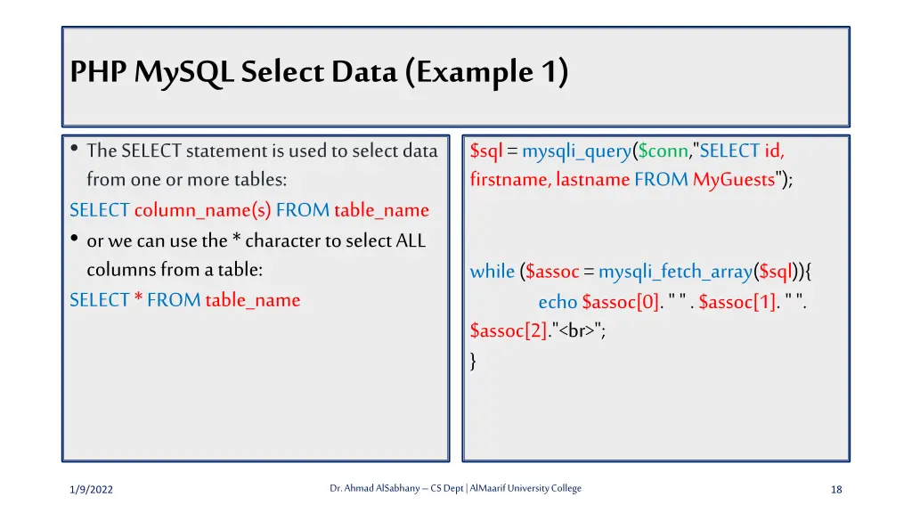 php mysql select data example 1