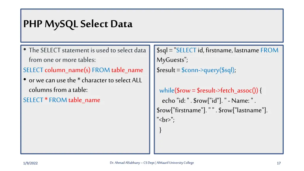 php mysql select data