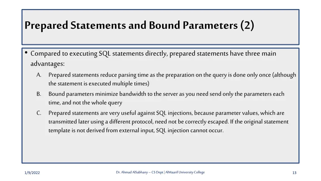 prepared statements and bound parameters 2