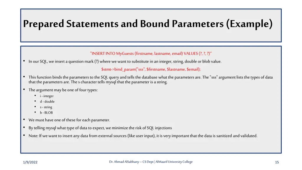 prepared statements and bound parameters example 1