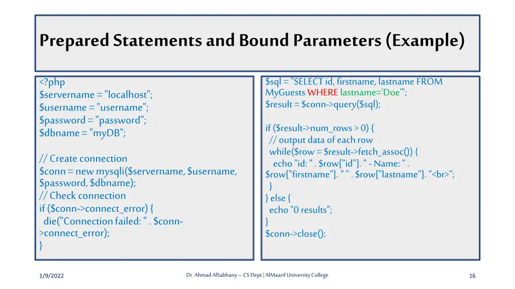 prepared statements and bound parameters example 2