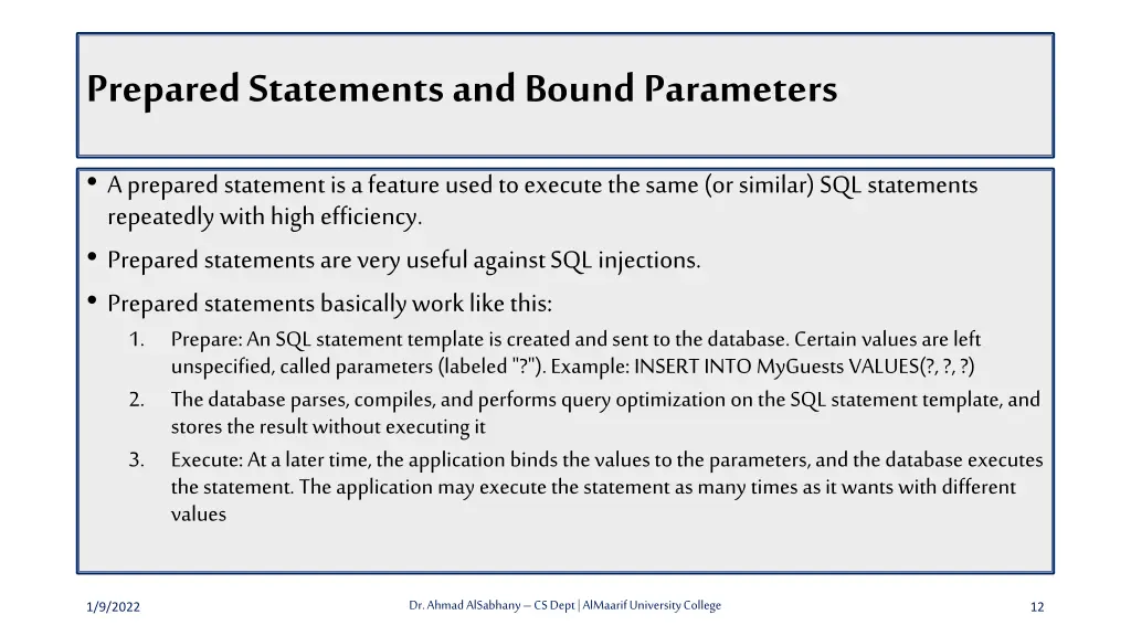 prepared statements and bound parameters