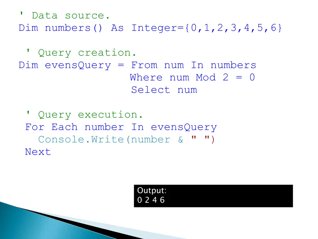 data source dim numbers as integer 0 1 2 3 4 5 6