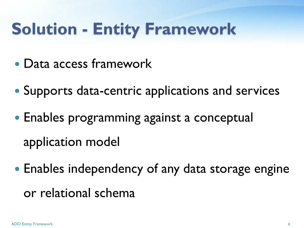 solution entity framework