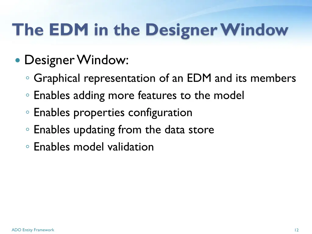 the edm in the designer window