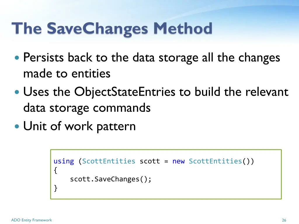the savechanges method