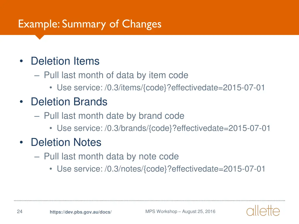 example summary of changes 1