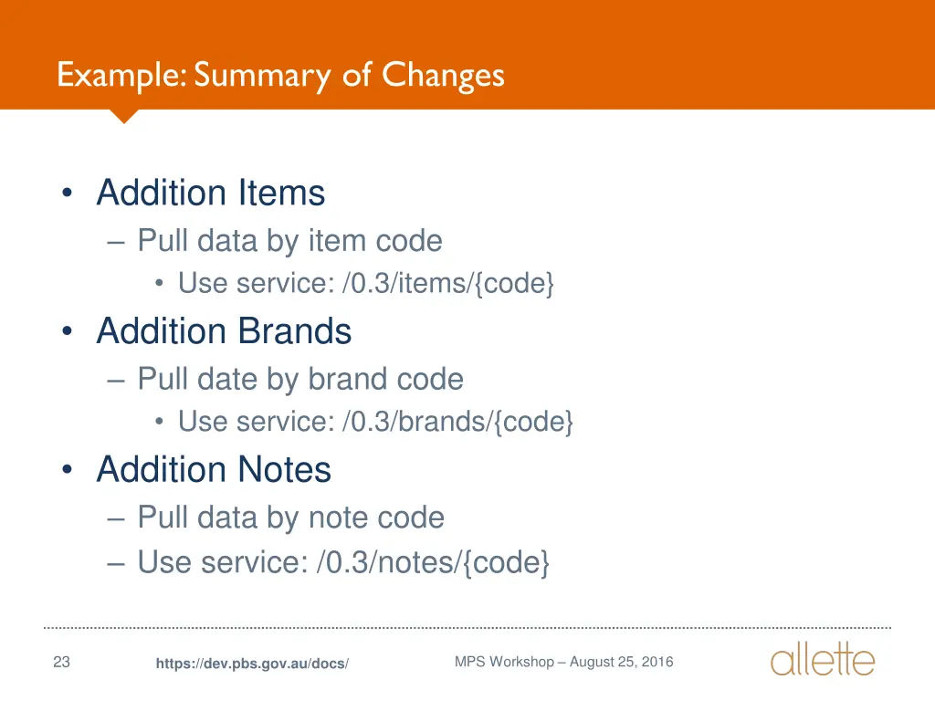 example summary of changes