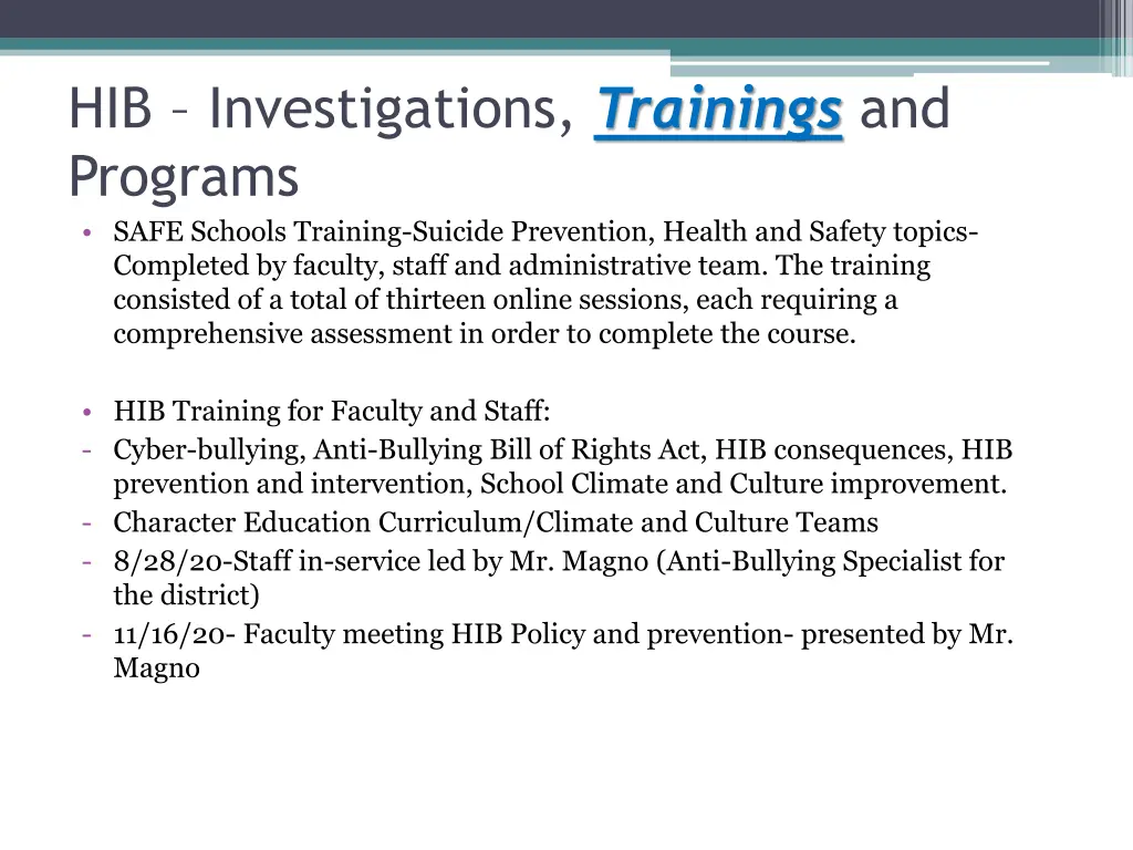 hib investigations trainings and programs safe
