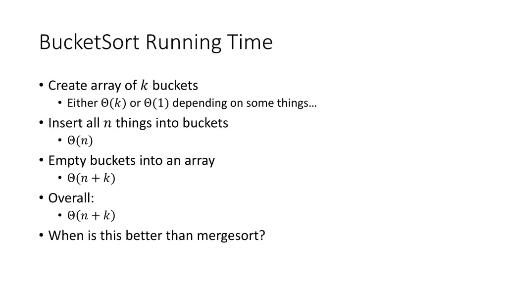bucketsort running time