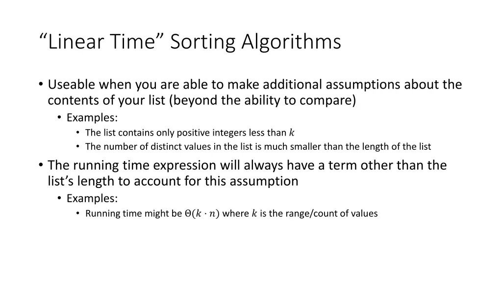 linear time sorting algorithms