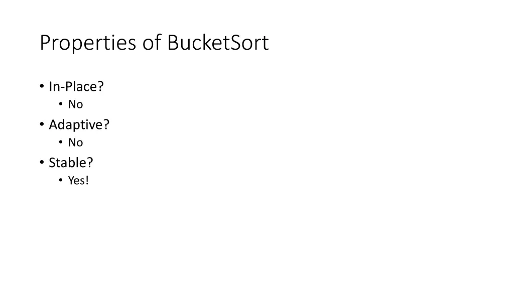 properties of bucketsort