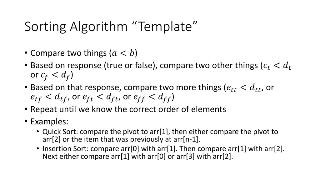 sorting algorithm template