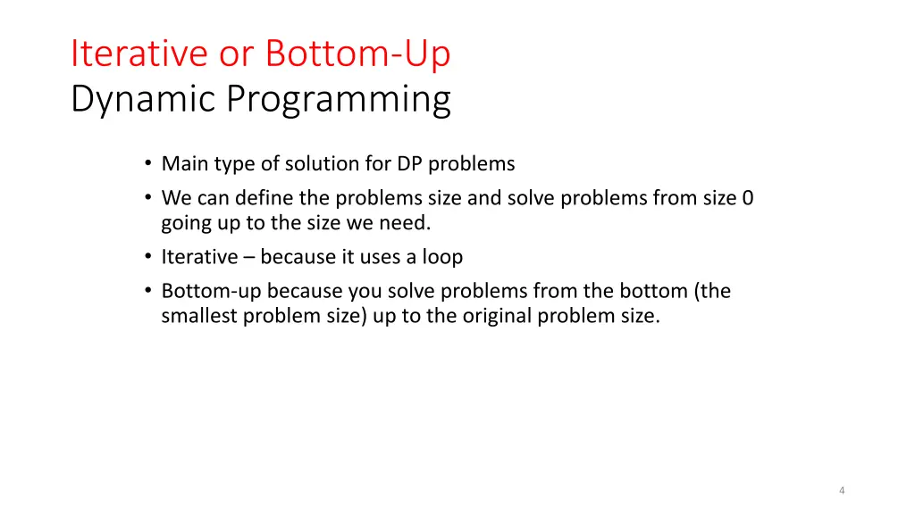 iterative or bottom up dynamic programming
