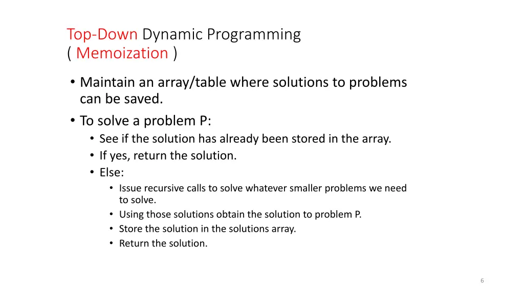 top down dynamic programming memoization