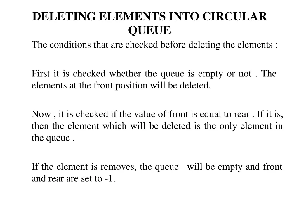 deleting elements into circular queue