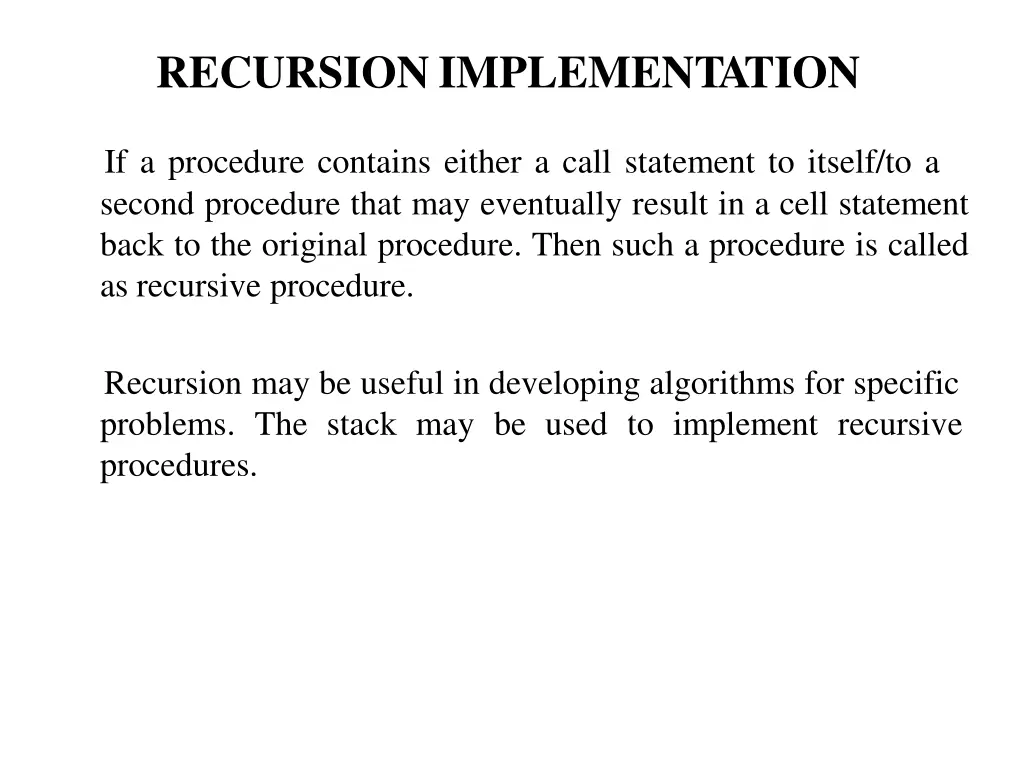 recursionimplementation