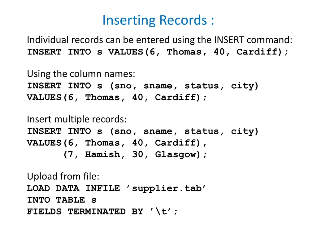 inserting records