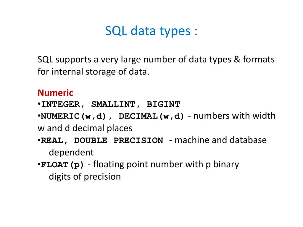 sql data types
