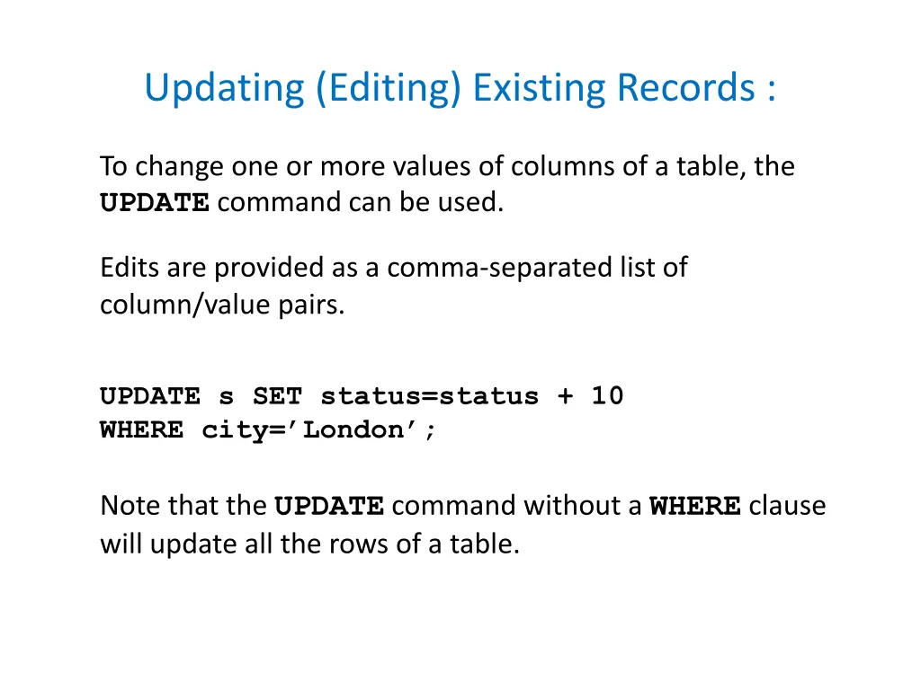 updating editing existing records