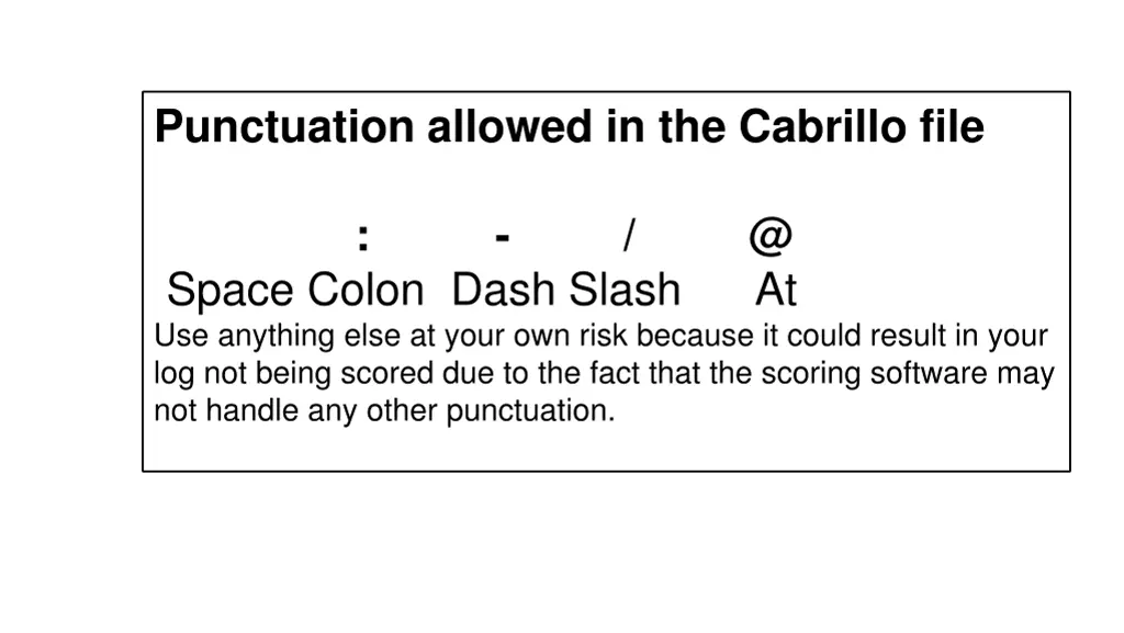 punctuation allowed in the cabrillo file