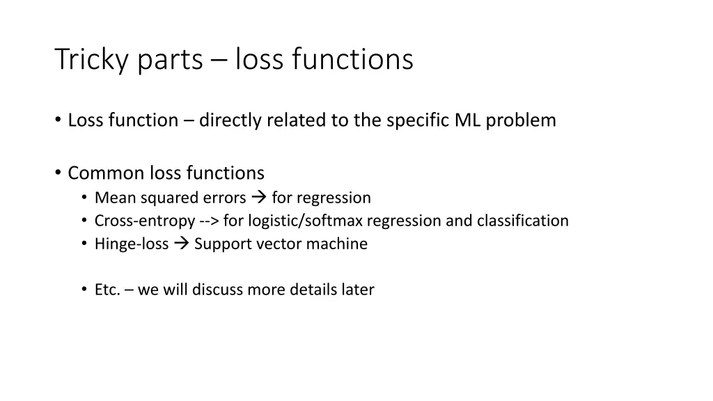 tricky parts loss functions