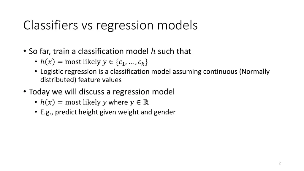classifiers vs regression models