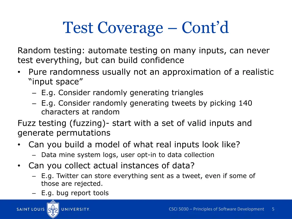test coverage cont d
