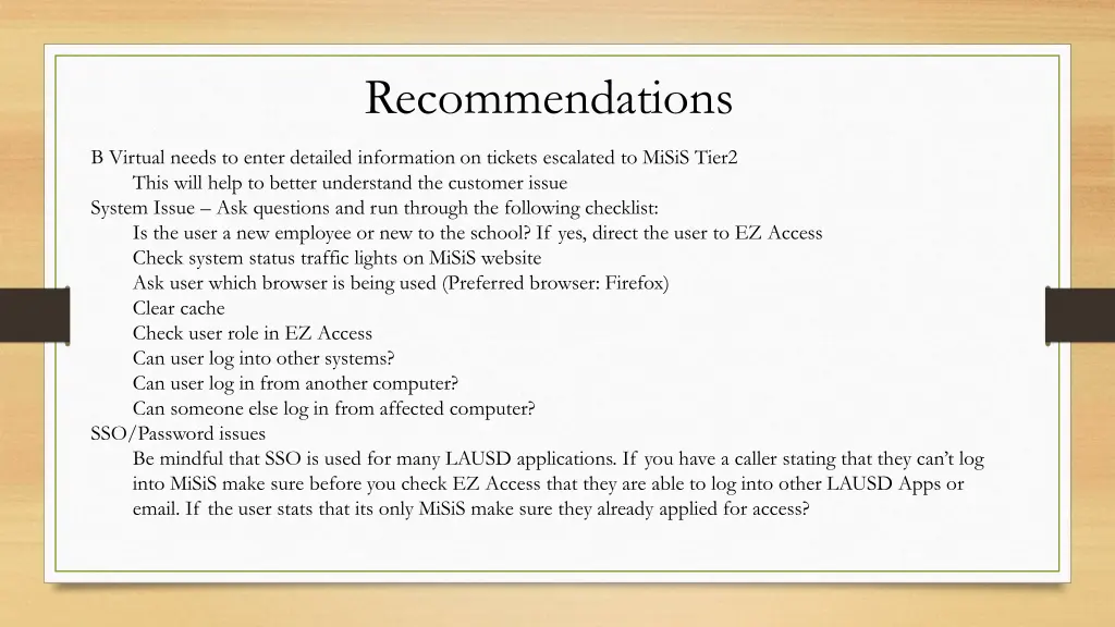 recommendations